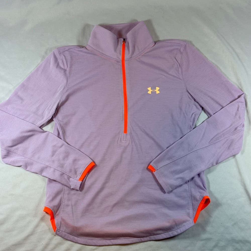 Under Armour Womens‎ Running Top 1/4 Zip Pullover Medium Purple Orange HeatGear